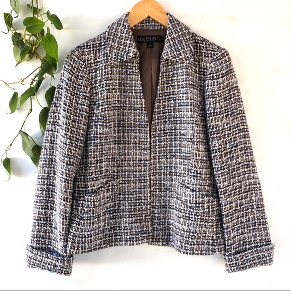 Lafayette 148 tan and blue boucle blazer size 6P - Picture 1 of 8